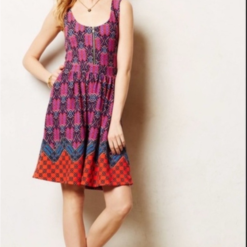 Anthropologie Pink and Blue Mini Dress